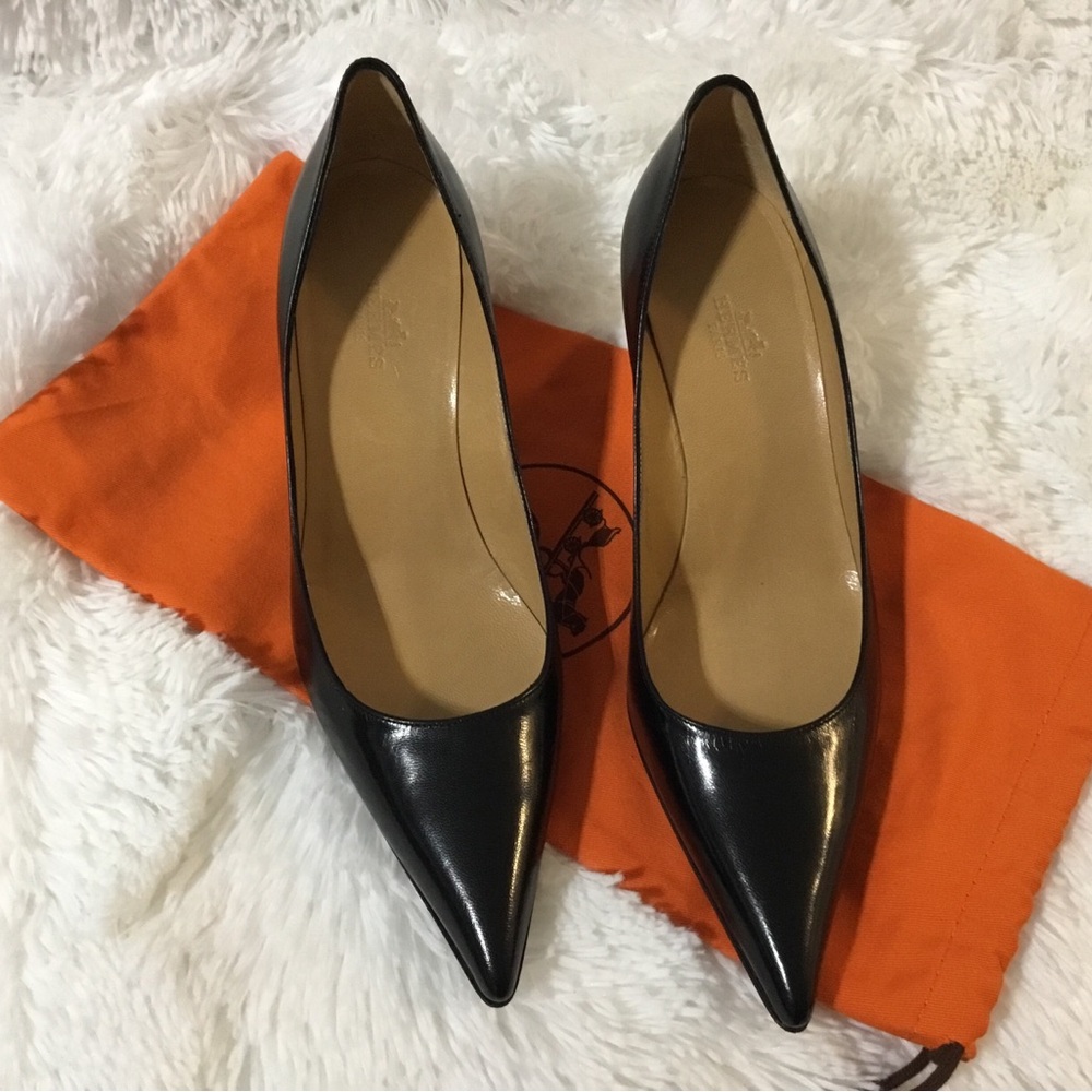 Hermes Black Leather Pointed Heels